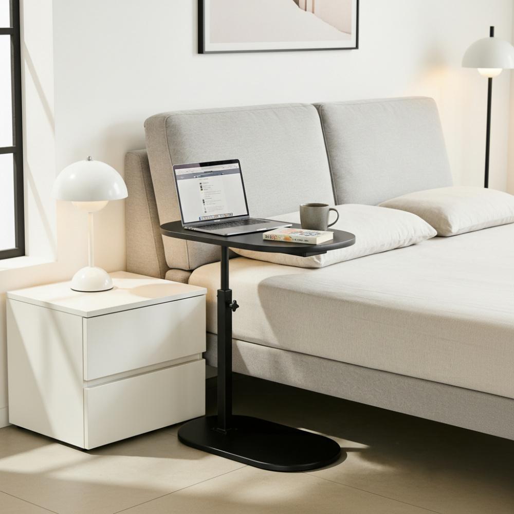 Height Adjustable Sofa Side Table, Multi-Functional End Table for Living Room, Bedroom, Balcony, Stable Overbed Laptop Stand Snack Tray