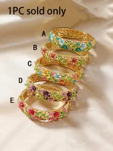 Vintage Flower Design Bangle, Fashionable Hollow Out Detail Design Bangle for Women & Girls, Trendy All-match & Exquisite Jewelry for Birthday Gift, Copper Material, Vintage Floral Design, Perfect Gift, Flower Design Bracelet