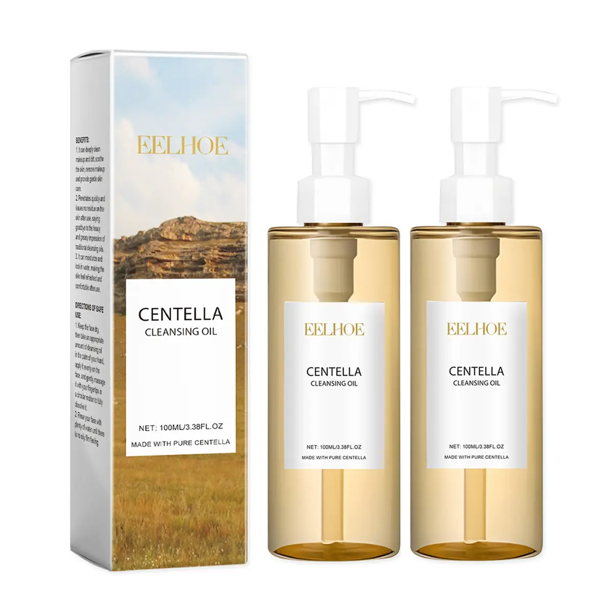 Centella Asiatica Cleansing Oil, 2-in-1 Hydrating Facial Cleanser & Daily Waterproof Makeup Remover - Pore Purifying Formula for Sensitive Skin, Tissue-Compatible, Single Item, Moisturizer, Vegan, Moisturizing, Plant Based, Cruelty Free, Cosmetic, Face, B