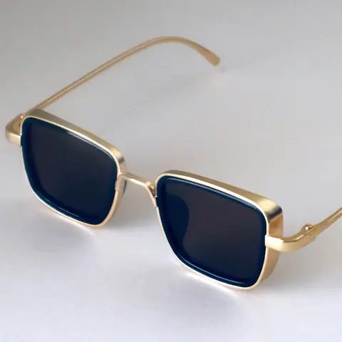Unisex Rustic Gold Alloy Frame Retro Square UV Blocking Sunglasses - Fashionable Frames, Distortion-Free, Accessories Adults, Eyewear Fashion, High Quality, Adjustable Nose Pad