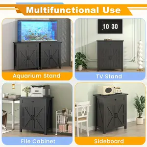 Retro Multi-Function Storage Cabinet - 20 Gal Farmhouse Aquarium Stand, 27.6"×15.7" Waterproof Reptile Terrarium Tabletop Stand with Charging Station, Drawer Storage, Hidden Compartment (No Fish Tank, Black)