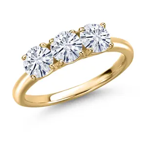 10K Yellow Gold White Moissanite Engagement Ring For Women | 1.50 Cttw | Round 5MM | Gemstone Birthstone