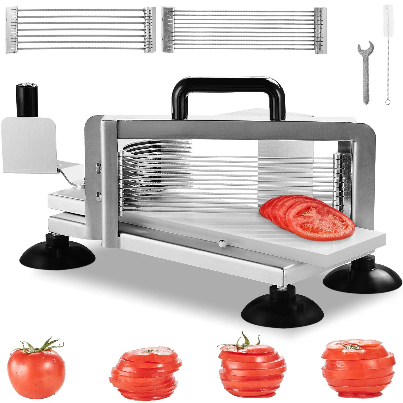 【summerfinds】VEVOR Commercial Tomato Slicer, 1/4"+3/8"+3/16" Tomato Cutter Slicer, Stainless Steel Heavy Duty Tomato Slicer Machine, Manual Tomato Slicer with Non-slip Feet, Cutting Tomatoes, Cucumbers, Bananas