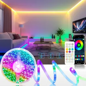 Upgraded 16.4FT/5M RGB Multi Color Smart LED Strip Light - USB Powered, App & Remote Control, Music Sync, Adhesive Dimmable, Interactive Fixture for Bedroom, Party, Holiday Decor, Smart Led Light