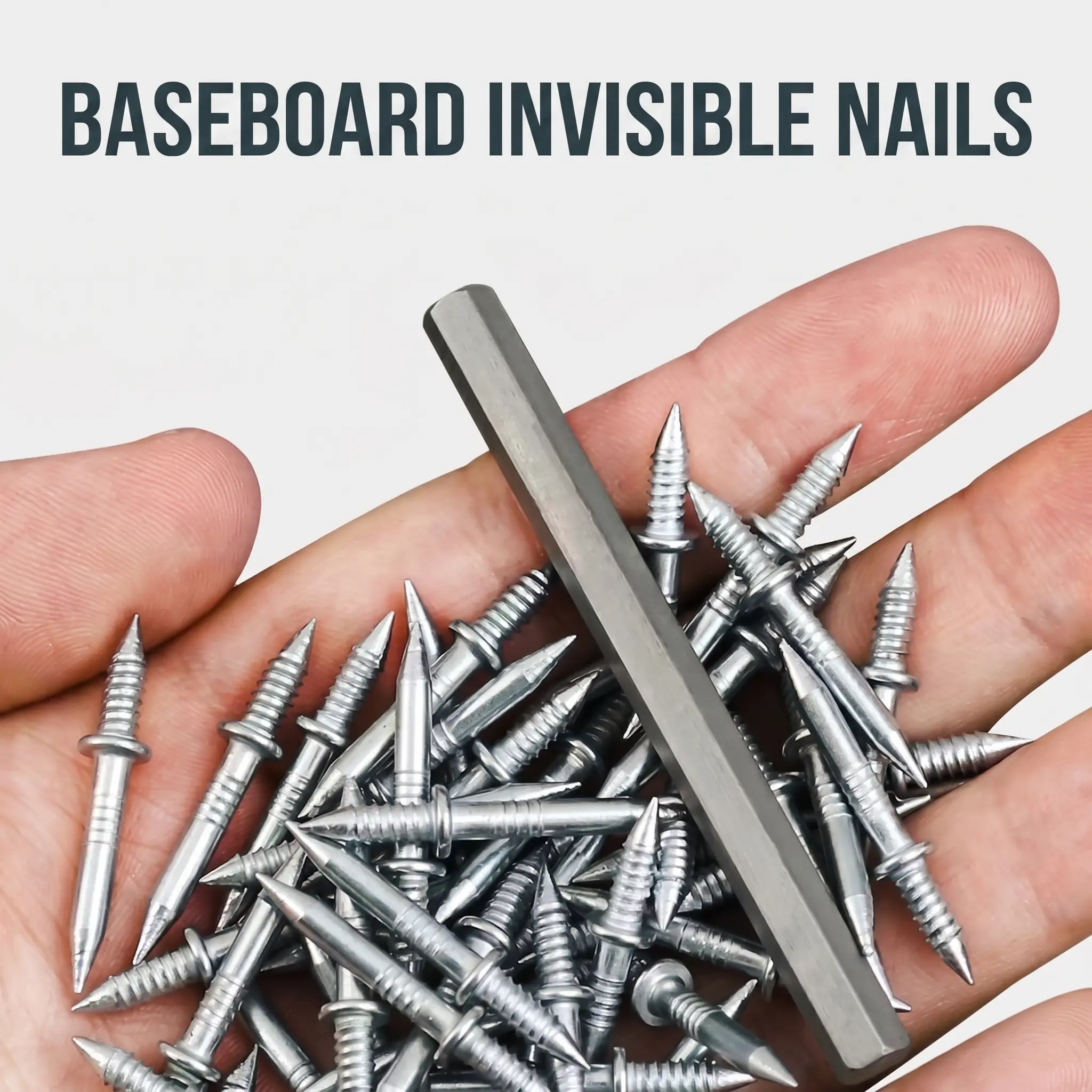 200Pcs Double-Sided Skirting Nails with 4 Sleeve Tools, Invisible Seamless Fasteners & Hooks for Wood Trim, Wall Molding, Baseboard Installation Hardware, Seamless Look