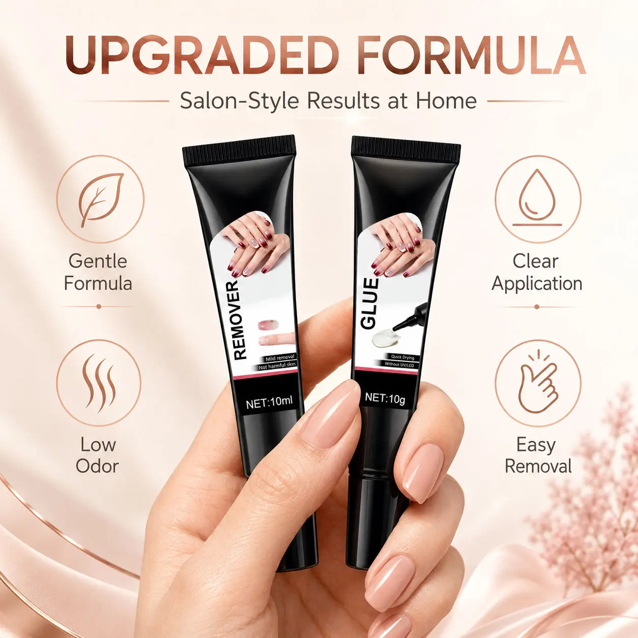 Newly Upgraded 10g Quick-Drying Semi-Solid Nail Glue with 10ml Remover – Long-Lasting Adhesive Gel for Press-On Nails, Acrylic Tips, and Salon-Quality Nail Kits – Easy Application, No UV Lamp Needed for Home or Salon Use. Complete Nail Care Kit