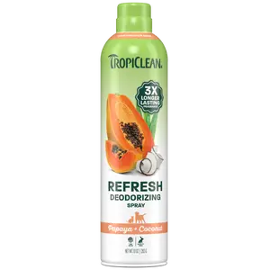 TropiClean Papaya + Coconut Deodorizing Pet Spray - 3X Long-Lasting Scent, Odor Eliminator, Dog Perfume, Dog Deodorizing Spray, After Bath Dog Cologne, Detangling Spray with Vitamin E, 10oz