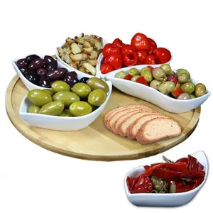 212 MAIN Elama Signature EL-170 Modern 13.5 in. 7-Piece Lazy Susan Appetizer & Condiment Server Set - 6 Unique Dishes, Bamboo Tray