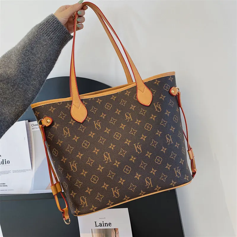 2025 New Floral Printed Women's Bag Fashionable Large Capacity Shoulder Bag Versatile Tote Bag with Stylish Brown and Orange Accents