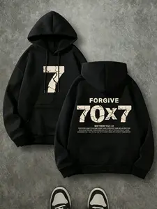 Forgive 70x7 Matthew 18:22 Double Print Hoodie, 270G Brushed Fleece Christian Front Back Graphic Hooded Sweatshirt, Religious Faith Pullover, Soft Warm Casual Streetwear For Men Women