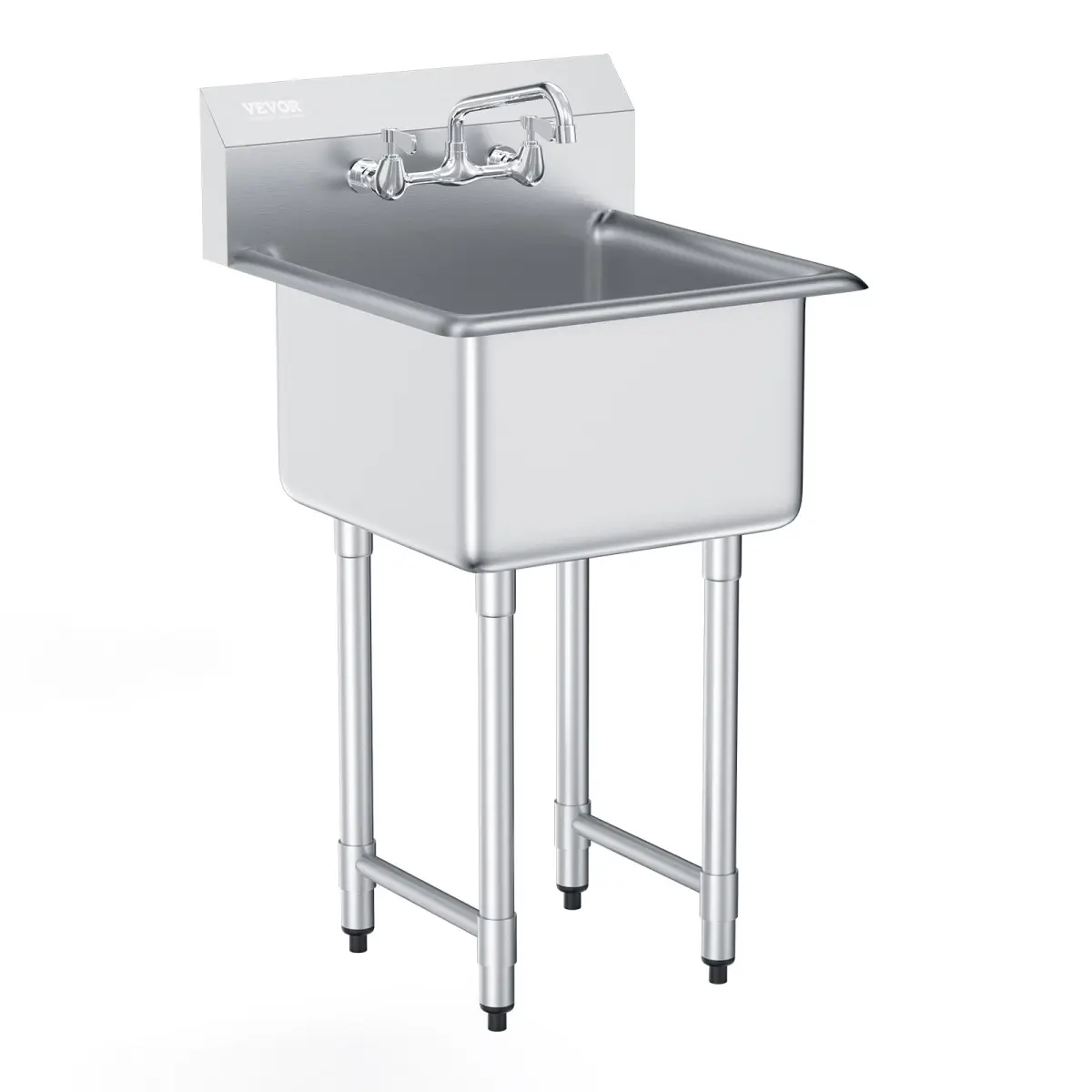 Vevor SYLSSCDCY1818SZNQV0 Stainless Steel Prep & Utility Sink - 1 Compartment Free Standing Small Sink Include Faucet & Legs - 21 x 41 in.