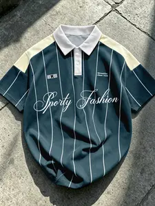 Men's Casual Fitted Print Polo Shirt, Vintage Polo Top, Perfect for Streetwear and Leisure, Comfortable and Fashionable for All Occasions