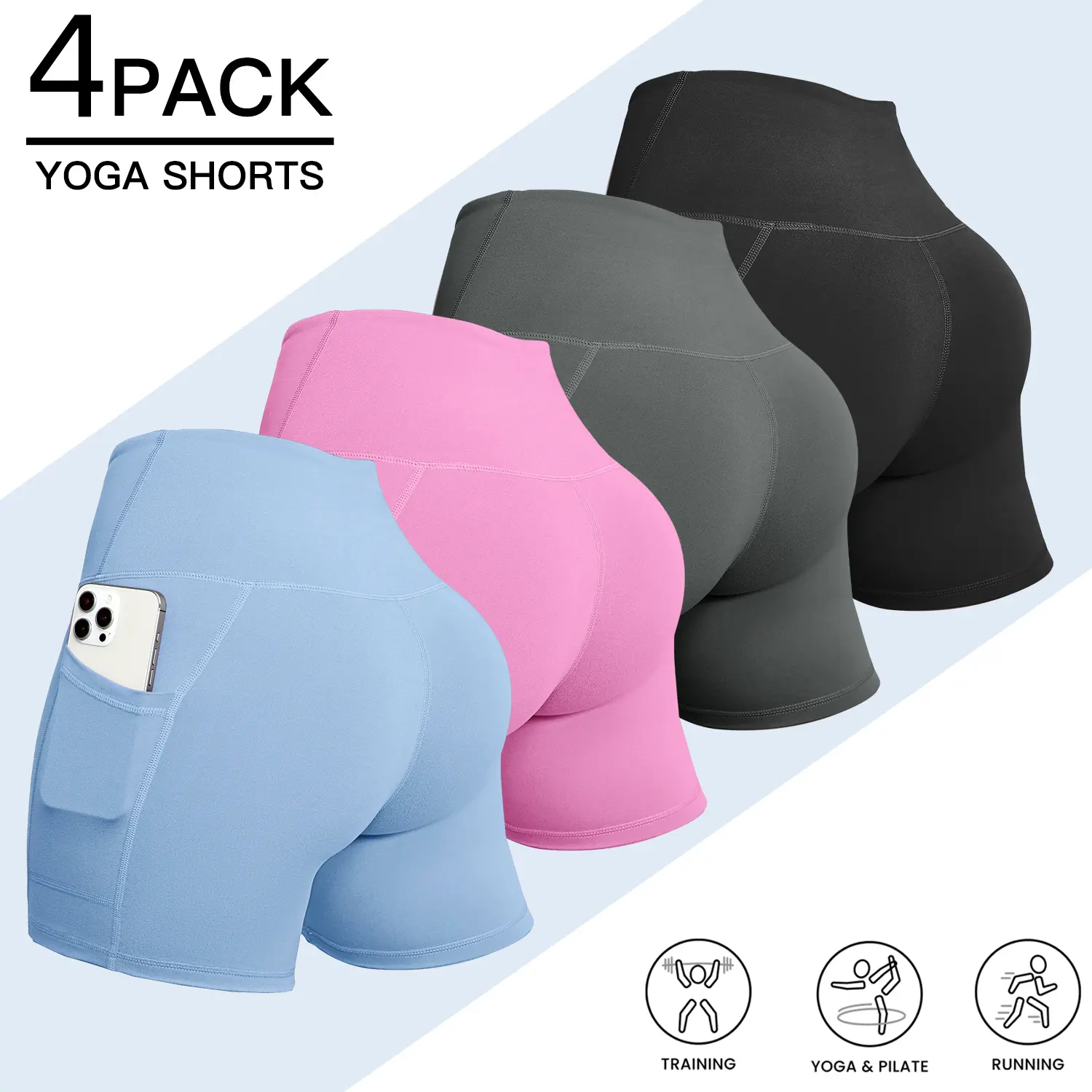 CHRLEISURE 3/5PCS  Women's Shorts With Pockets High Waisted Bikershorts For Exercise & Yoga Shorts Leggings Gym Bikershorts