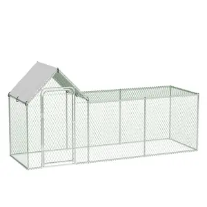 Large Walk-In Metal Hen House with Chicken Wire Fence, Steel Frame, Waterproof UV-Resistant Roof, Lockable Door, Poultry Shade Cage, All-Weather Safe Coop for Chickens/Rabbits, Chicken Coop Enclosure