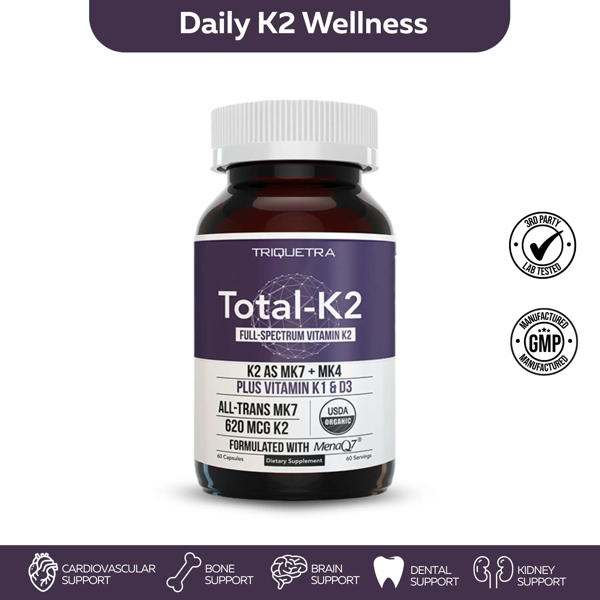 Total K2 | Full-Spectrum Vitamin K with D3 Cofactor – 620 mcg K2 (MK7 & MK4) per Serving – Vegan & Organic Certified – 60 Capsules Total K2 | Full-Spectrum Vitamin K with D3 Cofactor – 620 mcg K2 (MK7 & MK4) per Serving – Vegan & Organic Certified – 60 Capsules