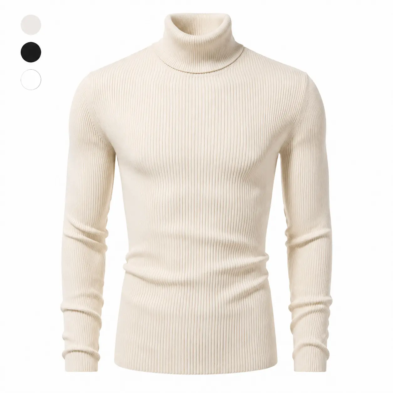 Classic Ribbed Turtleneck Sweater for Men, Elegant Lightweight Menswear Top, Soft Stretchy Knit for Layering
