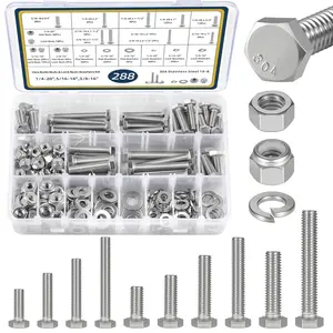 288Pcs Hex Bolts and Nuts Assortment Kit,1/4-20,5/16-18,3/8-16 Assorted Bolts Hex & Lock Nuts Washers Kit,304 Stainless Steel