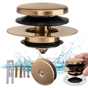 Champagne Bronze Universal Tub Drain Tip Toe Tub Conversion Kit Assembly, Artiwell EZ Installation Bathtub Drain Replacement Trim Kit with 1-Hole Overflow Face Plate and Pop-Up Tub Stopper