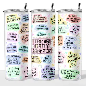 Teacher Daily Affirmations 20oz Steel Insulated Tumbler with Clear Lid and Reusable Straw - Flasks, Drinkware