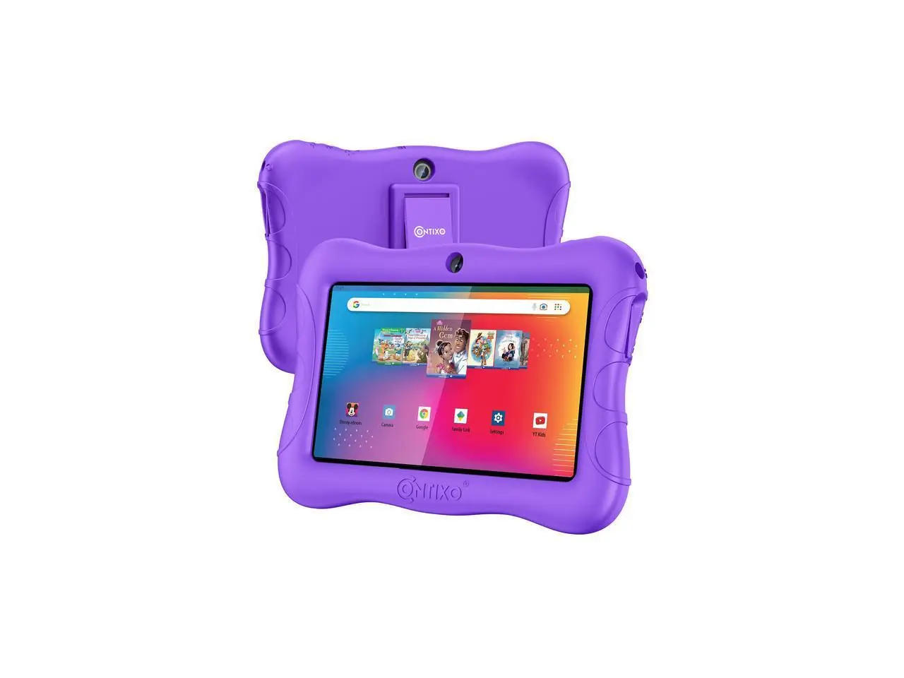 Contixo V9 Kids Tablet 7 Inch HD Display, 32GB Storage, Bluetooth, Wi-Fi, Dual Cameras, Parental Control, Silicone Protective Case and 50 Disney eBooks Included (2023 Sep New Version, Purple)