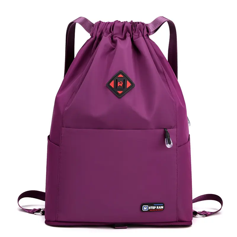 Unisex Foldable Nylon Drawstring Sports Bag - 20-35L Water Resistant Bag with Drawstring Closure, External Zipper Pocket, Lightweight for Yoga Fitness, Running, Cut Down Storage Space