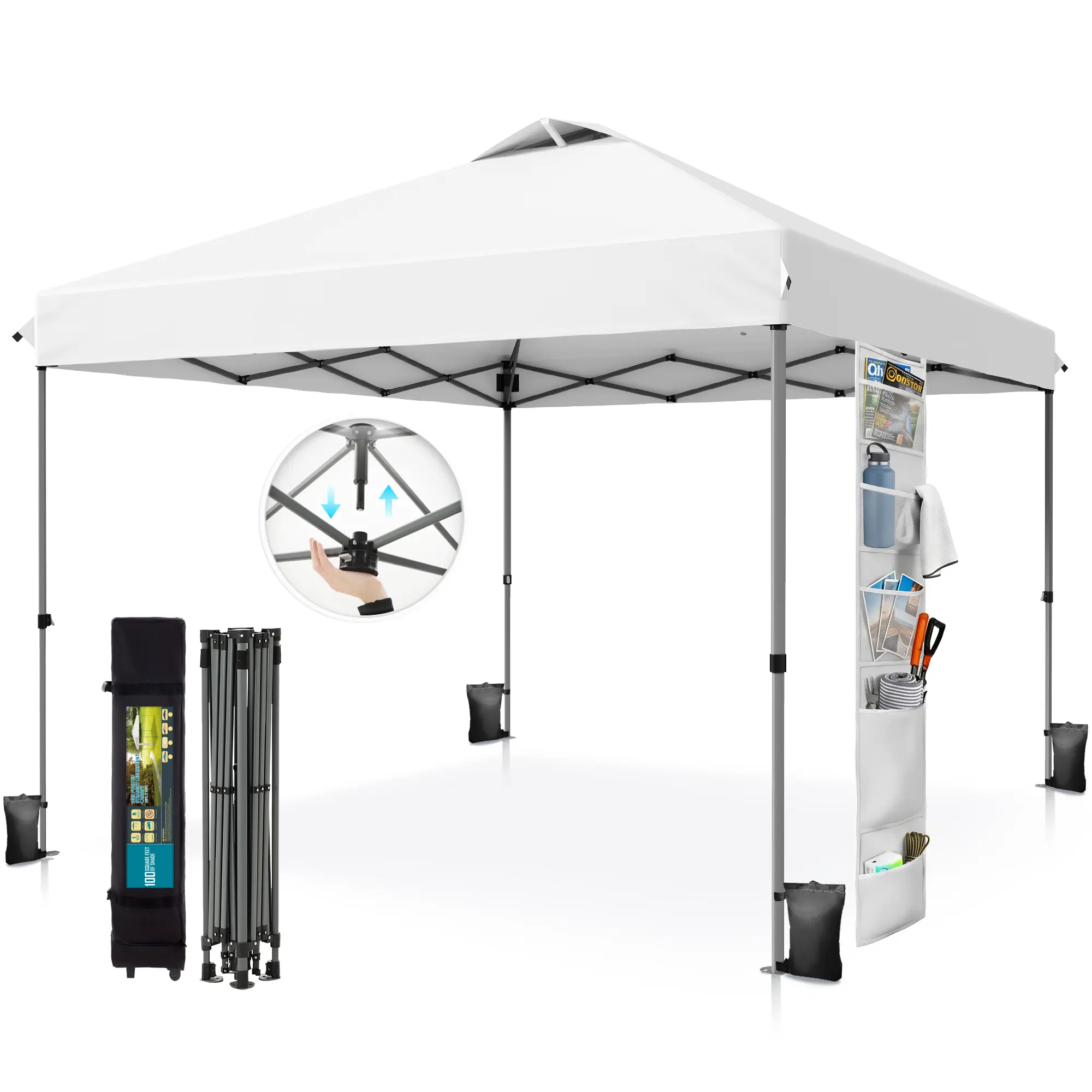 [Waterproof & UV-Resistant] PHIVILLA 10x10ft/12x12ft Pop-up Canopy Tent, Instant Portable Canopy Tent Outdoor Gazebo, One-Push-To-Lock Outdoor Gazebo with Roller Bag