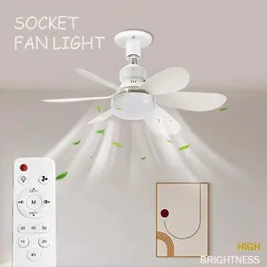 Plug-in Ceiling Fan Light with Remote Control | Pure Copper DC Motor | Variable Speed Quiet Operation | Energy-Saving Fan with Adjustable Lighting & Timer Function