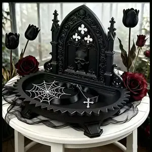 Gothic Church Skull Jewelry Organizer, Vintage Dark Desktop Storage Decor, Necklace Ring Earring Bracelet Holder, Vanity Bedroom Desk Hallway Living Room Decor
