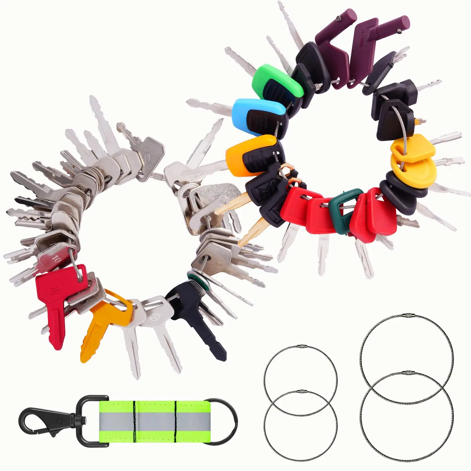 WAH LIN PARTS 55-Piece Essential Heavy Equipment Master Key Set with Stainless Steel Multitool Keychain Opener, Adjustable Key Ring, Easy Identification, for CAT Caterpillar, JCB, Komatsu