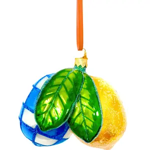 Blue Lemons Glass Christmas Ornament