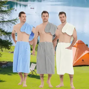 Men's Adjustable Pocket Design Bathrobe, 2 Counts Quick Drying Absorbent Bathrobe, Bathing Accessories for Home Bathroom Hotel