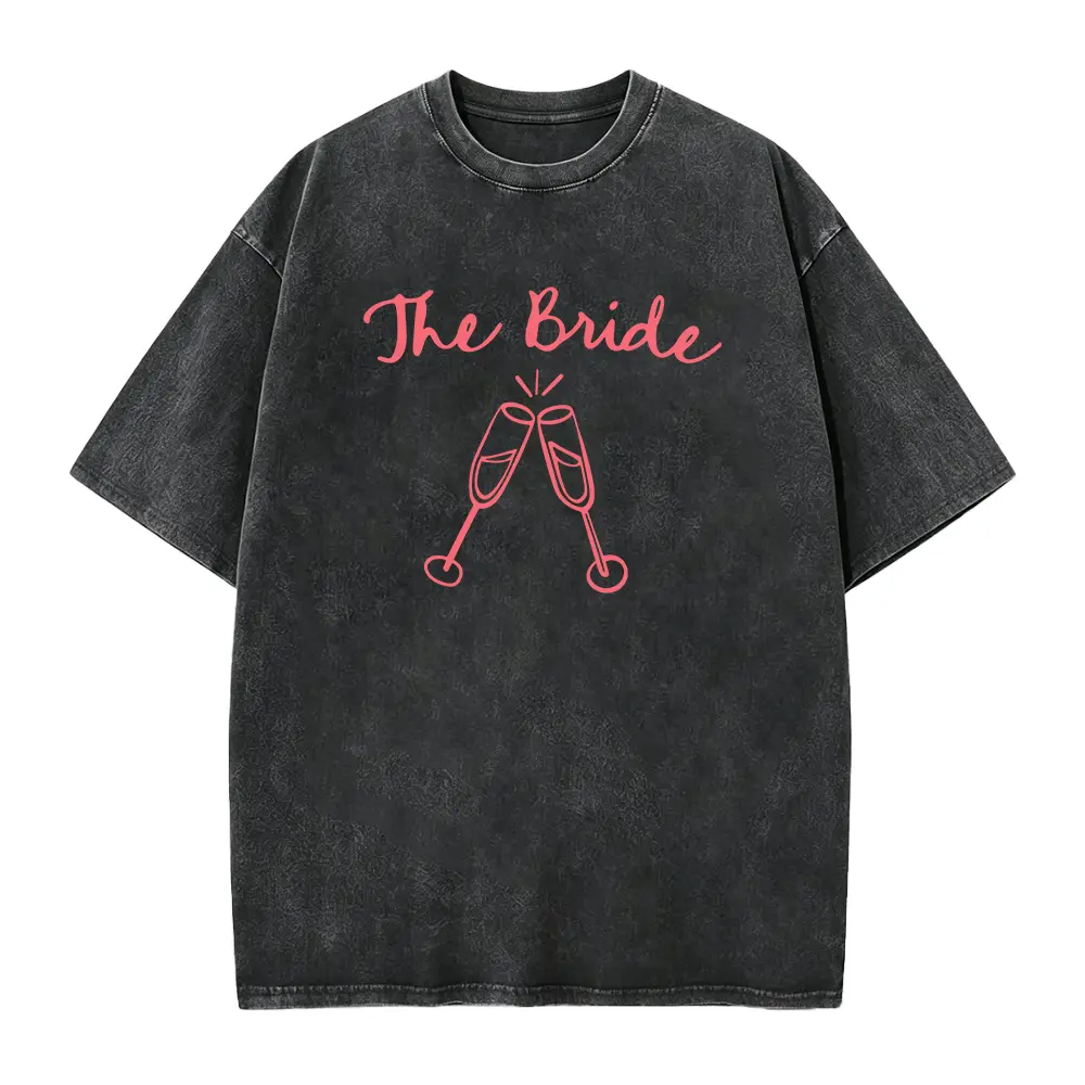 Elegant Milk Silk Women's T-Shirt with Bride and Pink Champagne Design – Lightweight, Durable Short Sleeve Tee Perfect for Weddings, Bachelorette Parties, and Reception Events