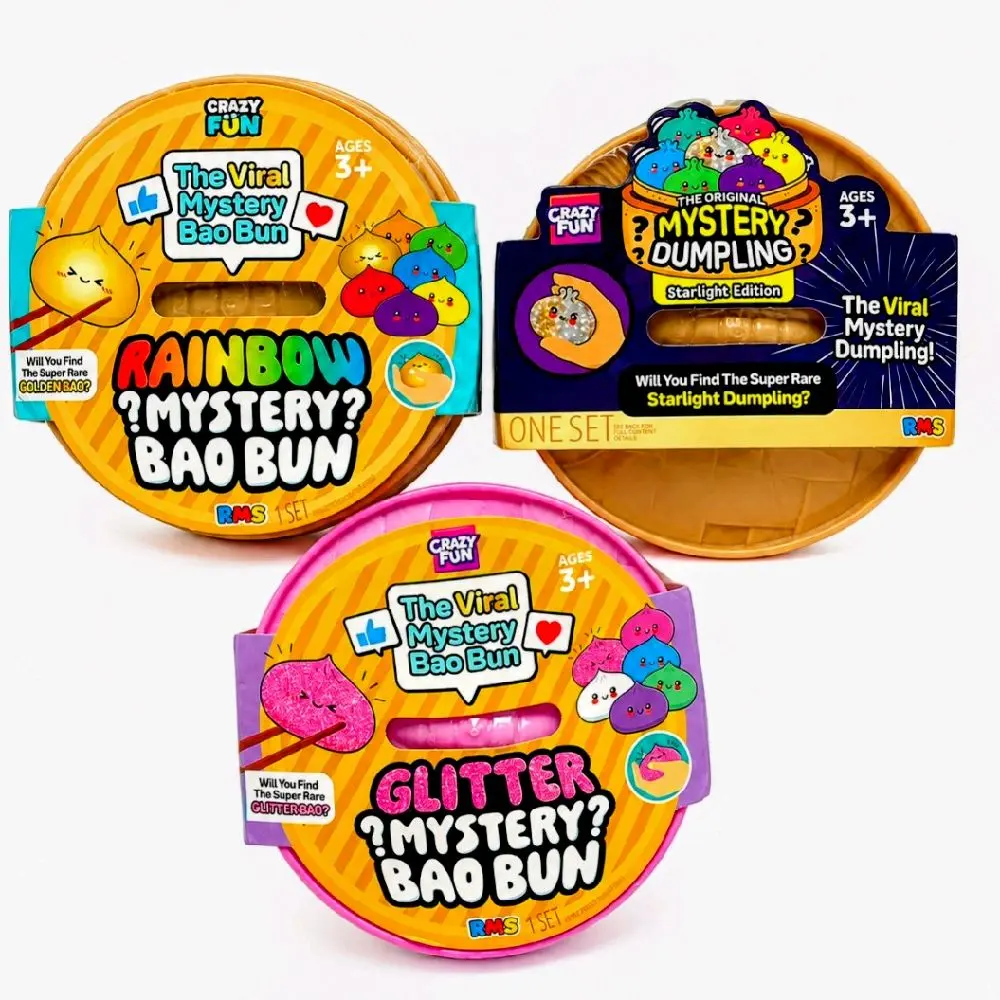 Crazy FUN Mystery Squishy Bundle - Rainbow Bao Bun. Glitter Bao Bun & Starlight Mystery Dumpling (3 Pack)