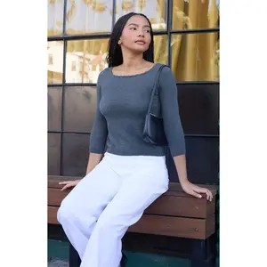 John Galt Women's Gray 3/4 Sleeve Top