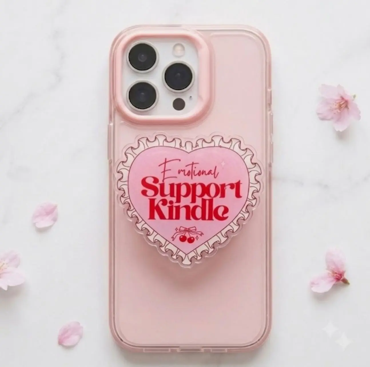 Emotional Support E-Reader Phone Grip | Cute Pink Heart Ribbon PopSocket | Bookish Gift MagSafe Phone Holder
