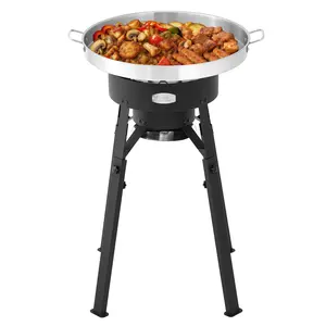 Creole Feast Portable Gas Cooker with Stainless Steel Wok, with Cast Iron Burner, 54,000 BTU, Height Adjustable Legs, Ideal for Outdoor Cooking