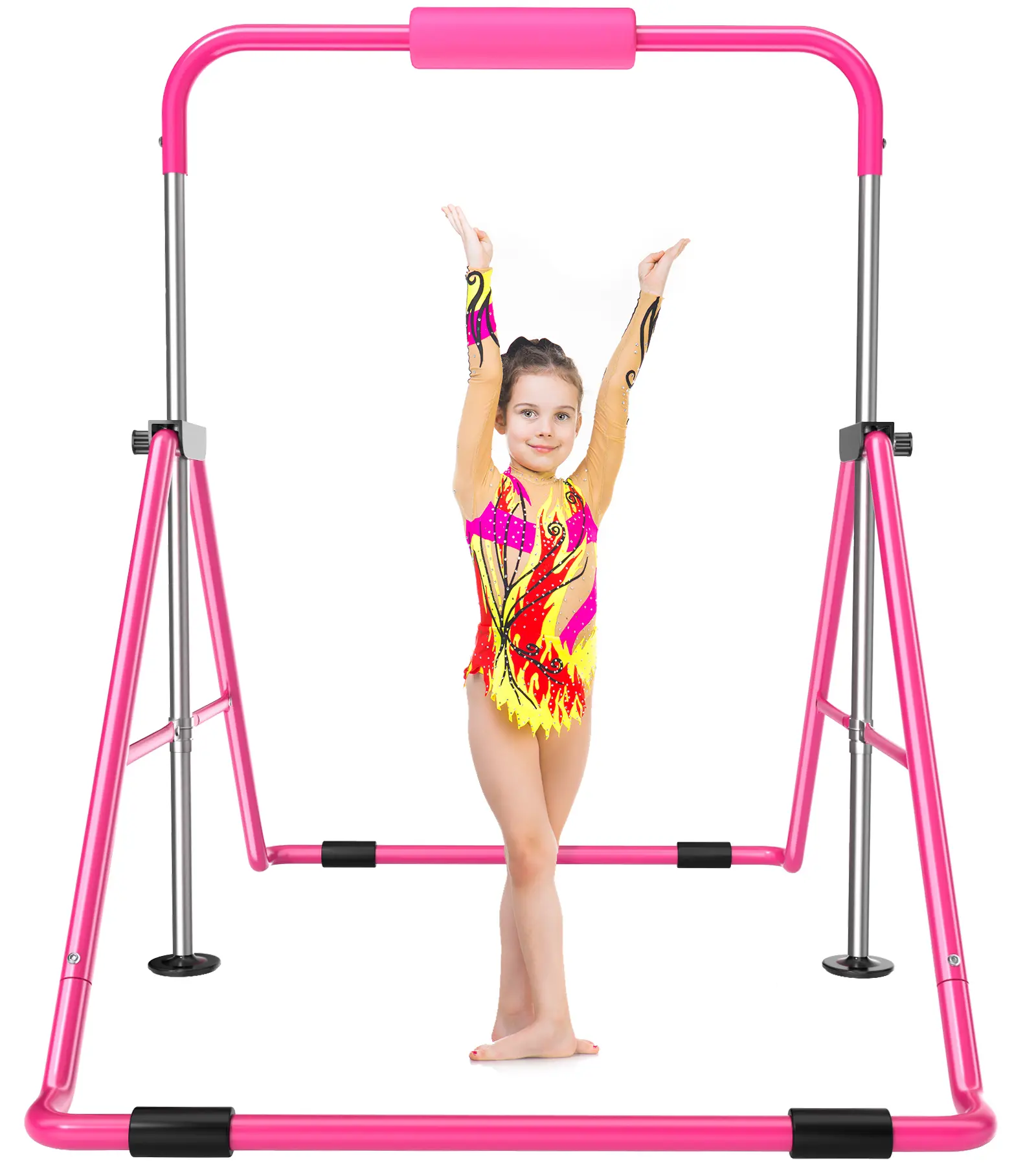 Safly Fun Foldable Gymnastics Bar for Kids, Adjustable 35"-51", Sturdy 145 lbs Capacity, Easy-to-Assemble, Gymnastics Equipment for Kids for Indoor/Outdoor Training