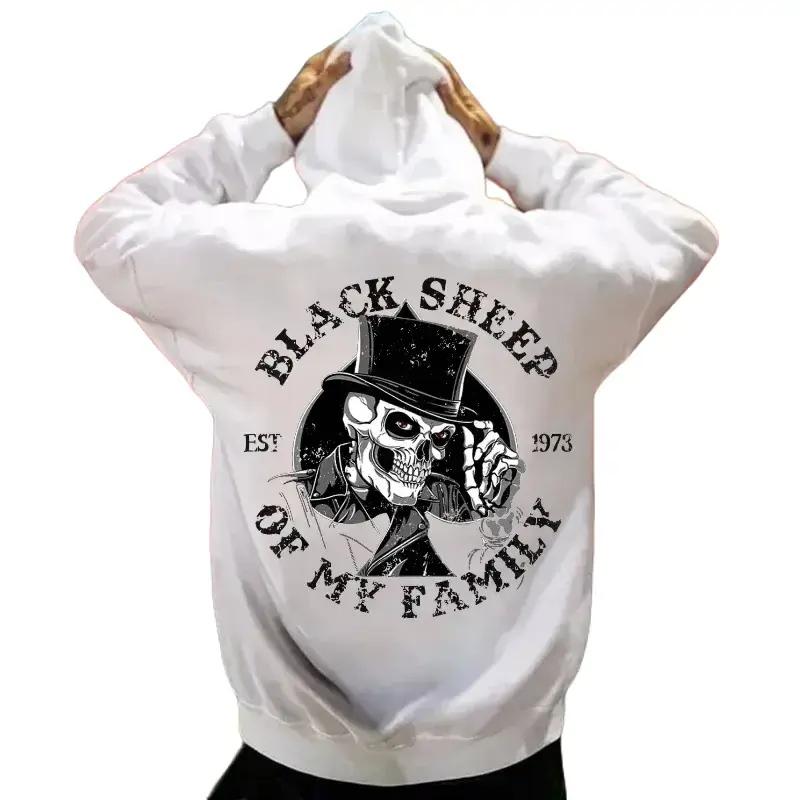 Gildan Men's 100% Cotton Long-Sleeve Loose Pullover Hoodie - Black Sheep of My Family Graphic, Contrast Lace, Classic Crew Neck Fabric, Biker Casual Streetwear, Unisex Tee-Inspired Menswear Tops for Outdoors Sweatshirts, Loose-Fit, Tear Label, True Size