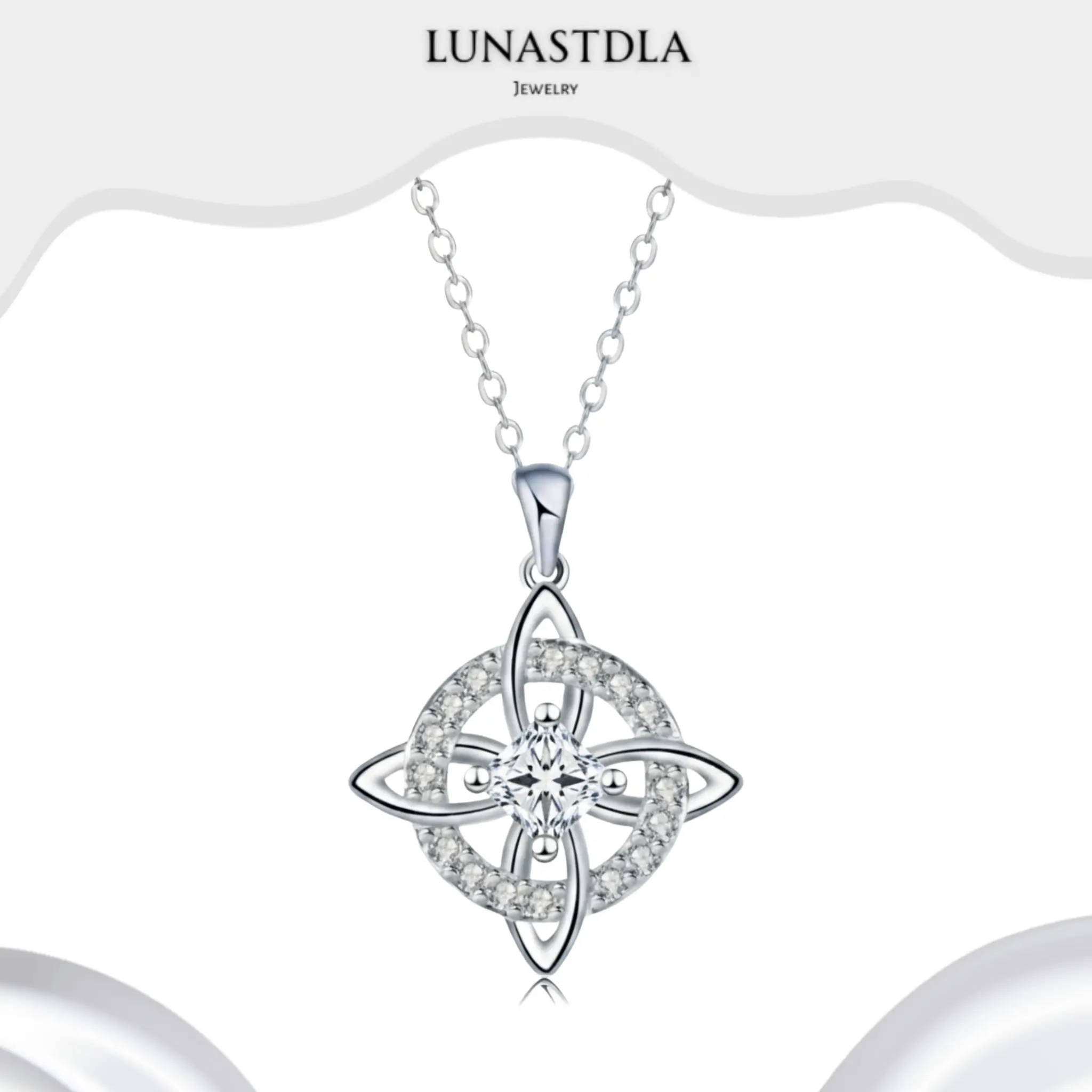 LunaStdla Witches Knot Necklace for Women, Wiccan Cubic Zirconia Amulet, Elegant Spiritual Jewelry, Meaningful Gift for Daily Wear, Witchy Jewelry, Spirituality, 20" Long, Copper Metal, Crystal Halo, Birthday