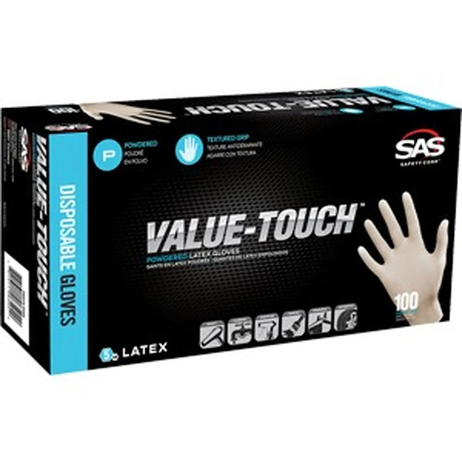 SAS 6593 Lrg 5mil Value-Touch Latex Disposable Gloves Powdered (100Pk) LANC-329748