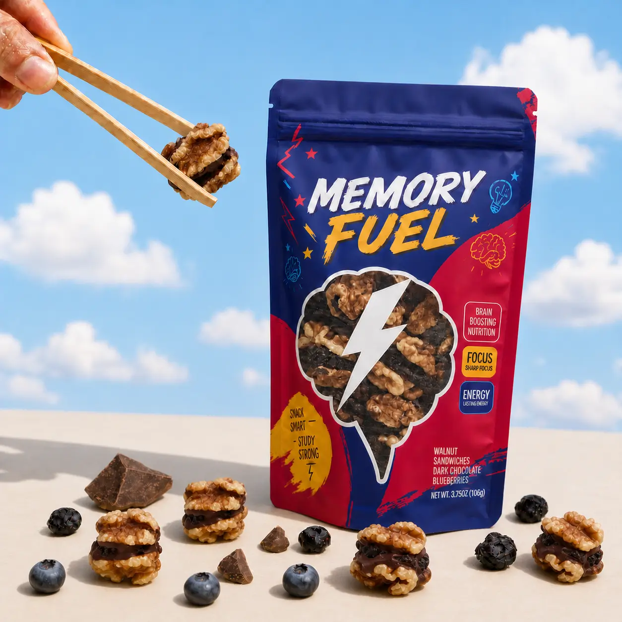 Memory Fuel - Snack Bag w/ Walnuts, Dark Chocolate & Dried Blueberries for Brain Nutrition