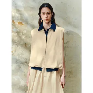 URBAN REVIVO 20262026 UWH150038 Women's Solid Polyester-Cotton Vest Jacket Shell, Spring Basic Minimalist Casual OL Zip-Front Loose Fit Multi-Size Modern Piece Outerwear