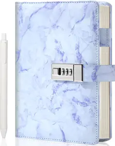 Marble Diary with Lock for Girls and Women, A5 Secret Journal with Lock 192 Pages Waterproof Girls Locked Diary with Pen, Password Locked Journals for Teen Girls, Purple