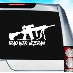 Iraq War Veteran Military Machine Gun Vinyl Decal Sticker Bumper Cling for Car Truck Window Laptop Wall Cooler Tumbler | Die-Cut/No Background | Multi Sizes/Colors, 8-Inch, White