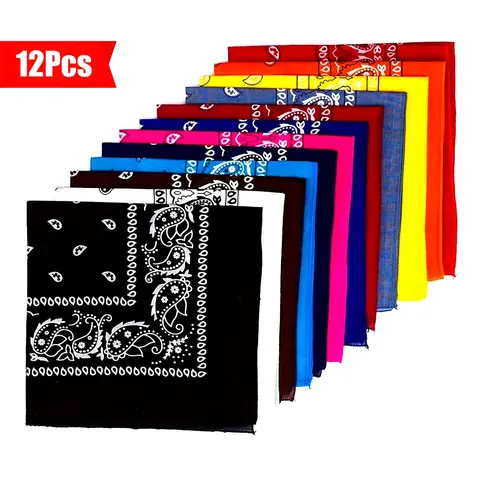 12-Pack Casual Paisley Bandanas - Unisex 55x55 cm Polyester Cotton Blend Square Handkerchiefs, Soft Breathable Hiking Accessories, Fade-Resistant Sun/Wind Cover for Yard Work,sohochic
