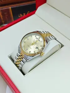 Log Series Moon Window Automatic Movement Watch, Waterproof Luminous Calendar Quartz Watch, Casual Stainless Steel Butterfly Clasp