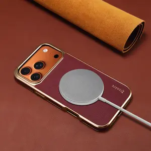 Denior Genuine Leather iPhone Case - Electroplated Shockproof Cover for iPhone 17/16/15/14/13/12 Series, Business & Fashion Style, Wireless Charging Compatible, for Men & Women