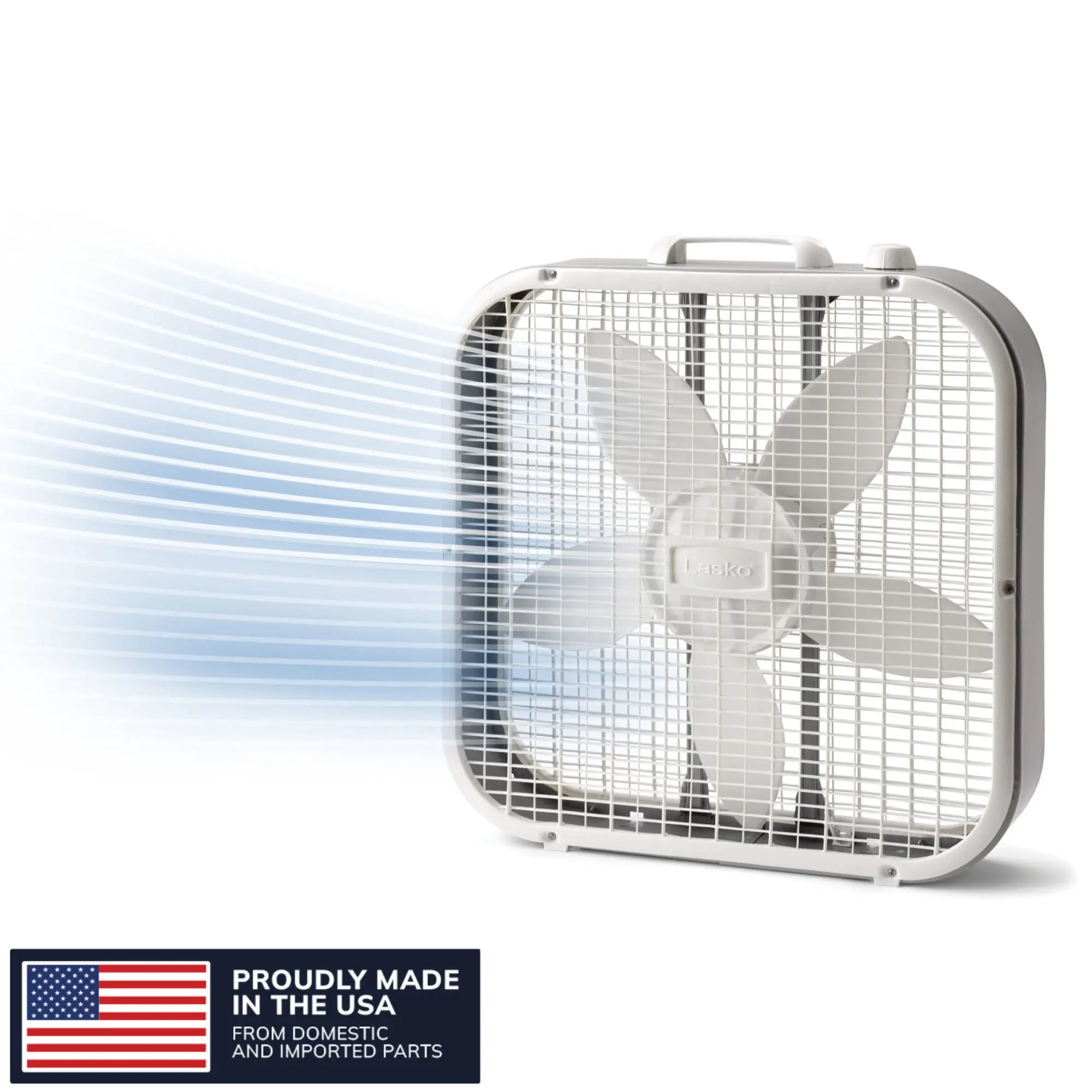 Lasko 20" Classic Box Fan with Weather-Resistant Motor, Portable Cooling Floor or Window Fan, 3 Speeds, White, B20200