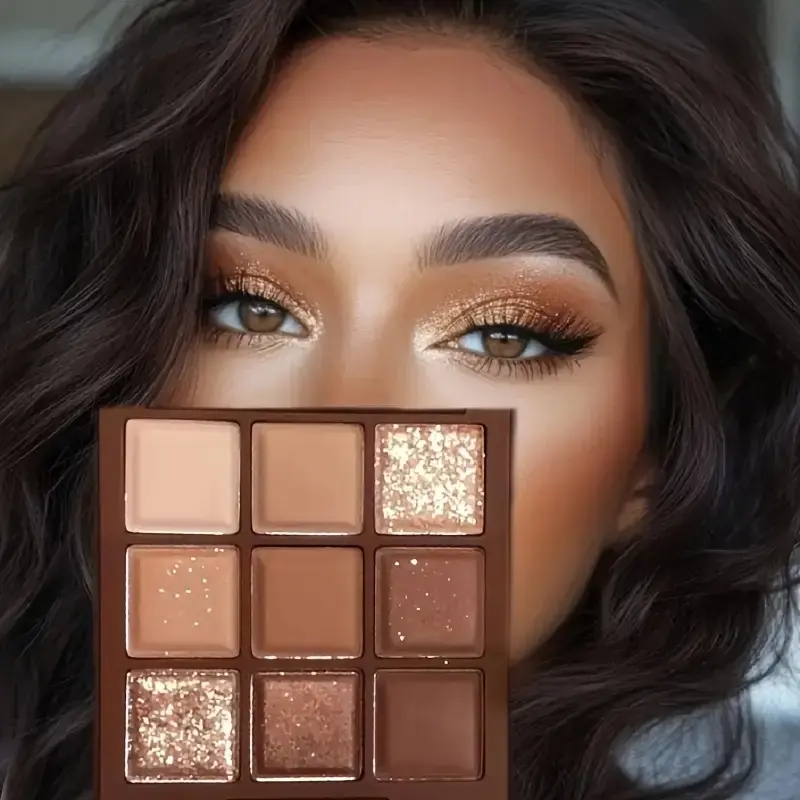 9-Color Chocolate Eyeshadow Palette, Glitter Shimmer Eyeshadow, Matte and Glitter, Earth Tone Matte & Shimmer Makeup Set - Highly Pigmented, Long-Lasting, Blendable for Natural/Glam Looks - Travel Size for Women & Beginners