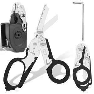 6 in 1 Multifunctional Tactical Scissors with Sheath, 1 Set Multipurpose Scissors with Screwdriver, Portable Scissors for Outdoor Camping Hiking